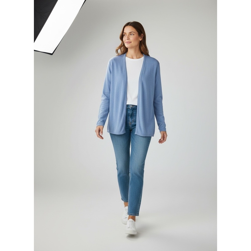 J. Jill Clear Blue Linen Blend Open Front Cardigan Sweater LT Large Tall NEW